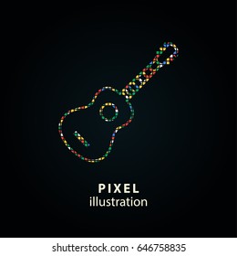 Guitar - pixel icon. Vector Illustration. Design logo element. Isolated on black background. It is easy to change to any color.