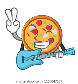 With guitar pizza mascot cartoon style