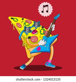 With guitar pizza mascot cartoon style. vector image.