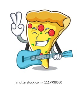 With guitar pizza slice mascot cartoon
