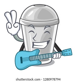 With guitar plastic cup isolated on with mascot