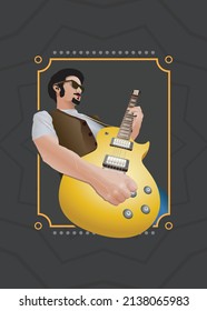 Guitar Player in Action on dark grey background