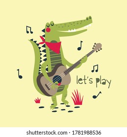 guitar player alligator drawing as vector