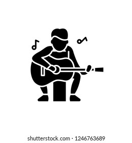 Guitar player black icon, vector sign on isolated background. Guitar player concept symbol, illustration 