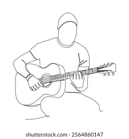 Guitar player continuous one line drawing.