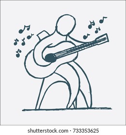 Guitar player hand drawn illustration.
Music theme vector design template.