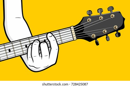 Guitar Player Hand Playing B Minor Chord