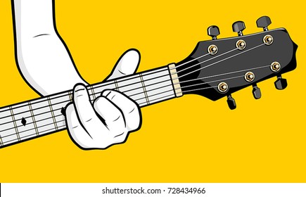 Guitar player hand playing chord