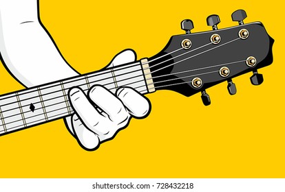 Guitar player hand playing F chord