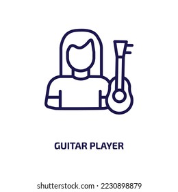 guitar player icon from professions  jobs collection. Thin linear guitar player, sound, radio outline icon isolated on white background. Line vector guitar player sign, symbol for web and mobile