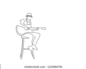 Guitar player isolated line drawing, vector illustration design. Music collection.