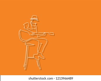 Guitar player isolated line drawing, vector illustration design. Music collection.