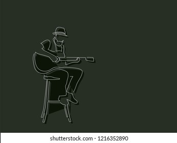 Guitar player isolated line drawing, vector illustration design. Music collection.