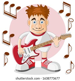 Guitar player. Isolated on white background. Vector illustration.