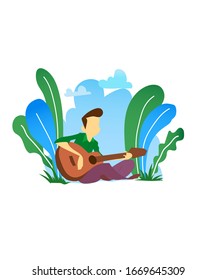 Guitar player or lover graphic flat illustration.