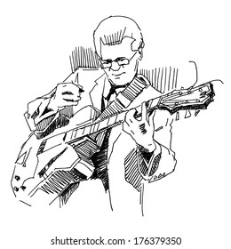 Guitar player musician drawing on white background