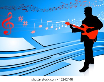 Guitar Player on Abstract Blue Background Original Vector Illustration  Music Player Ideal for Live Music Concept