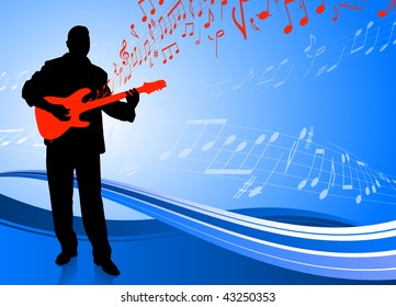 Guitar player on abstract blue background Original Vector Illustration  Music Player Ideal for Live Music Concept