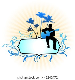 Guitar player on abstract frame background Original Vector Illustration  Music Player Ideal for Live Music Concept