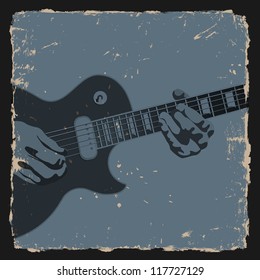 Guitar player on grunge background. Vector illustration