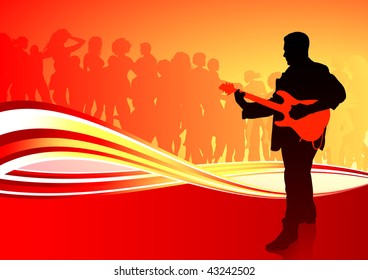 Guitar player on red abstract background Original Vector Illustration  Music Player Ideal for Live Music Concept