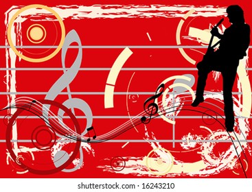 Guitar player over a music background