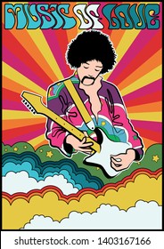 Guitar Player Psychedelic Art Poster 1960s Hippie Style 