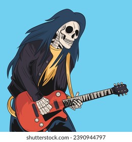 guitar player rocker skeleton vector