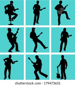  guitar player silhouette set 