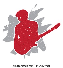 Guitar Player Silhouette, Vintage Band Tee Shirt Logo, Distressed Rock Band Image, Guitar Playing Rock Star Design for Shirts, Tour Posters & Music Merch,  Wall Art for Music Venues Bars & Restaurants