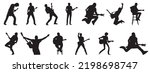 Guitar Player Silhouettes Collection.Musicians Silhouettes.