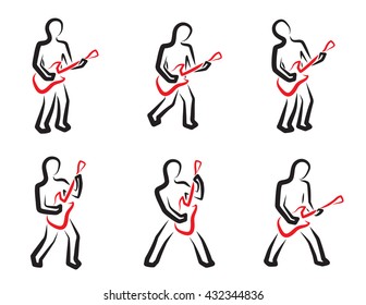 Guitar player silhouettes set