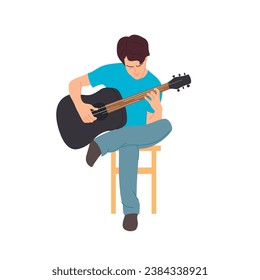 Guitar player singing song and playing an acoustic guitar. Vector cartoon illustration.