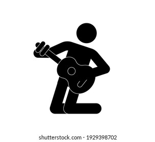 Guitar player vector icon.  Editable stroke. Symbol in Line Art Style for Design, Presentation, Website or Apps Elements, Logo. Pixel vector graphics - Vector