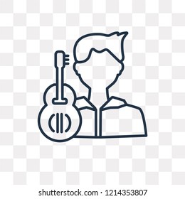 Guitar player vector outline icon isolated on transparent background, high quality linear Guitar player transparency concept can be used web and mobile
