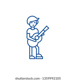 Guitar player,flamenco line icon concept. Guitar player,flamenco flat  vector symbol, sign, outline illustration.