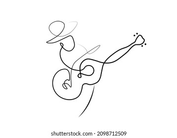 Guitar playing man single Line art, abstract silhouette on white background.  Vector illustration