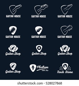 Guitar in plectrum shape monochrome logos set