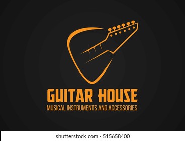 Guitar in a plectrum shape monochrome vector logo