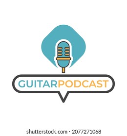guitar podcast logo vector icon design
