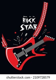 Guitar print for t shirt. Slogan Rock Star. Vector illustration.