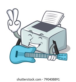 With guitar printer mascot cartoon style