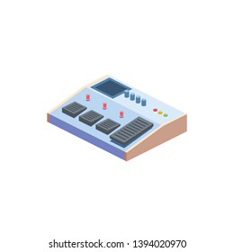 Guitar processor, effect pedal. Vector 3d isometric color icon new flat style. Creative illustration, idea for infographics.