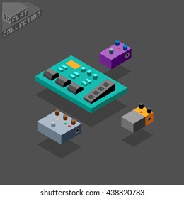 Guitar Processor and Stompboxes. Musical Equipment. 3D Isometric Low Poly Flat Design. Vector illustration.