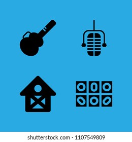 guitar protector, pills, barn and microphone icons vector in sample icon set for web and graphic design