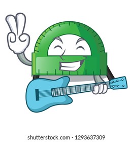 With guitar protractor on a the mascot table