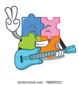 With guitar puzzle mascot cartoon style