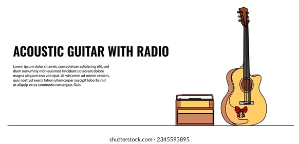 Guitar with radio vector illustration. Modern flat in continuous line style.