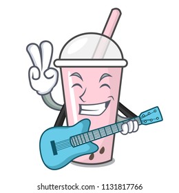 With guitar raspberry bubble tea character cartoon