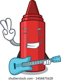 With guitar red crayon in a cartoon bag
